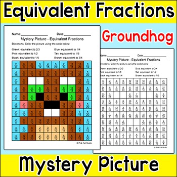 worksheet grade math 4th Groundhog Day Pink Fractions Equivalent Picture Mystery by