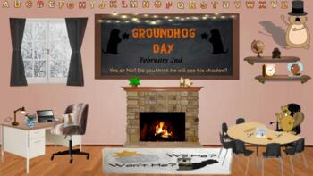 Preview of Groundhog Day/ February 2 Bitmoji Virtual Classroom Template  Distance Learning