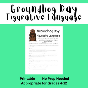 Preview of Groundhog Day - Figurative Language (groundhogs day) Printable