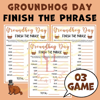 Preview of Groundhog Day Finish the Phrase activity word problem crossword middle school