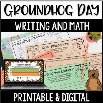 Preview of Groundhog Day Math and Writing Freebie - with Digital