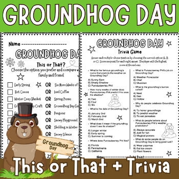 Preview of Groundhog Day Fun Pack Activities - Trivia & This or That Game! With Solution