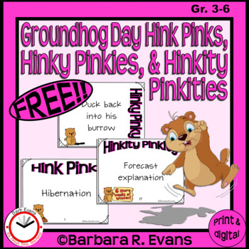 Preview of GROUNDHOG DAY FREEBIE Hink Pinks, et al. Word Puzzles