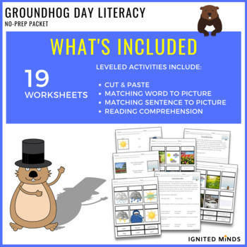 Preview of Groundhog Day Differentiated Literacy, NO PREP Word Work, Reading Comprehension