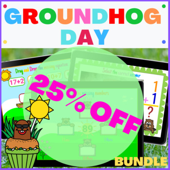 Preview of Groundhog Day Math Bundle Boom Cards Math Centers Digital Math Task Cards