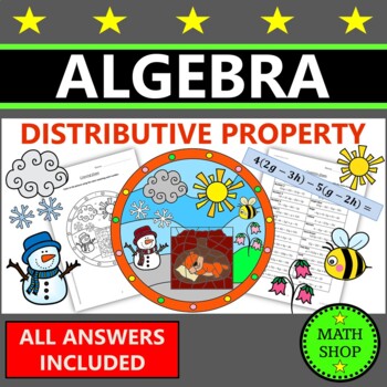 Preview of Groundhog Day Math Coloring Distributive Property Combining Like Terms Algebra 1
