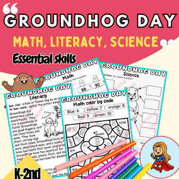 Preview of Groundhog Day Math, Literacy, Science Worksheets, Groundhog Day Fun Activities