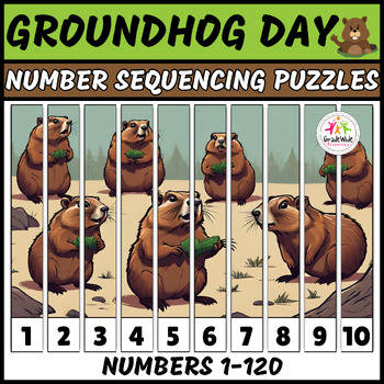 Preview of Groundhog Day Math: Montessori Number Sequencing Puzzles - Counting, Sequencing