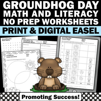 Preview of Groundhog Day Activity Packet Math Writing Worksheet Printables Word Search