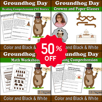 Preview of Groundhog Day Mega Bundle: Reading Comprehension, Crowns, Paper Glasses...