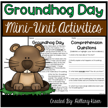 Preview of Groundhog Day Reading Passage with Comprehension Questions and Activities