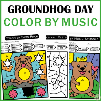 Preview of Groundhog Day Music Color by Note Sheets | Music Theory Coloring Sub Plans