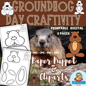 Preview of Groundhog Day Craftivity: Paper Puppet Craft woodchuck Animal Cliparts activity