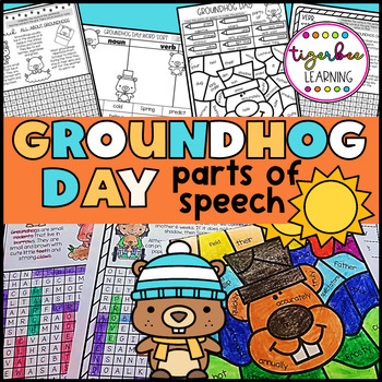 Preview of Groundhog Day Parts of speech word search color by code and word sort