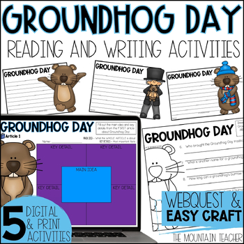 Preview of Groundhog Day Reading Comprehension Activities, Webquest & Writing Craft