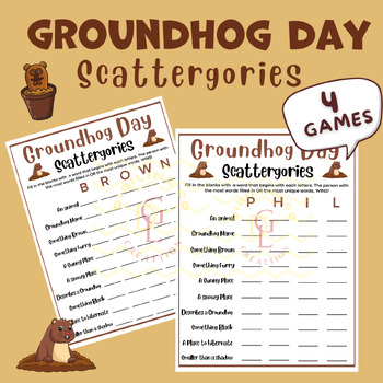 Preview of Groundhog Day Scattergories game Puzzle riddle sight word middle high school 7th