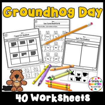 Preview of Groundhog Day Themed Kindergarten Math and Literacy Worksheets & Activities