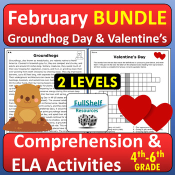 Preview of Groundhog Day Valentine's Day February Reading Comprehension Passages BUNDLE