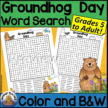 Preview of Groundhog Day Word Search Activity HARD for Grades 5 to Adult