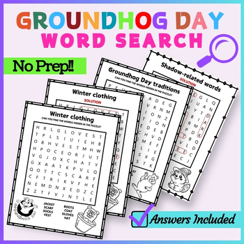 Preview of Groundhog Day Word Search Worksheet Activities -  Search and Find - Answers Incl