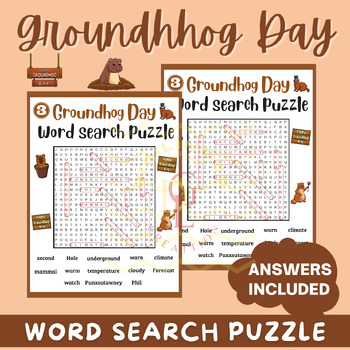 Preview of Groundhog Day Word Search game sight Word problem middle early finishers 6th 7th
