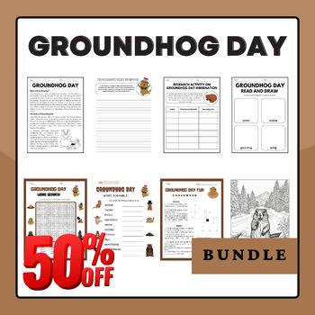 Preview of Groundhog Day Work Packets Bundle - Reading Comprehension, Puzzles and More