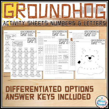 Preview of Groundhog Day NO PREP Math and Literacy Worksheets for Pre-K and Kindergarten
