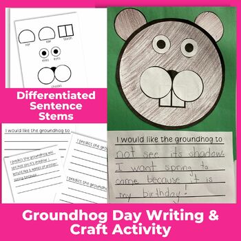 Preview of Groundhog Day Writing Craft - Black and White Printer Friendly Activity