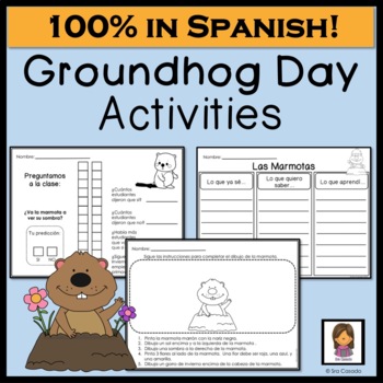 Preview of Groundhog Day elementary Writing Math activities Spanish El Dia de la Marmota