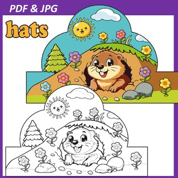 Preview of Groundhog Day hat craft, color a Crown Headband Coloring Page, February Activity