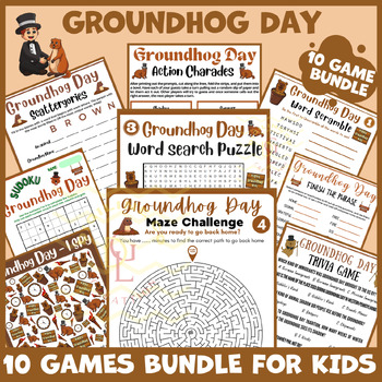Preview of Groundhog Day icebreaker game BUNDLE main idea activity independent work middle