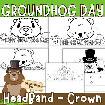 Preview of Groundhog day Hat Crafts - Groundhog Crown- February Headband coloring pages