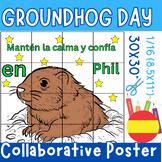 Groundhog day Spanish Collaborative Coloring Poster Art Ac