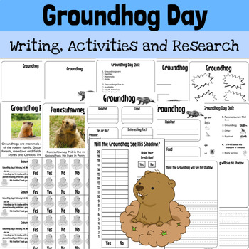 Preview of Groundhog day activities predictions research project kindergarten 1st preschool