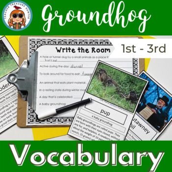 Preview of Groundhog facts vocabulary cards for Groundhog Day and writing center