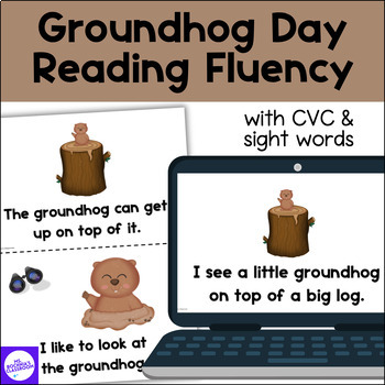 Preview of Groundhog Day Reading Fluency Decodable CVC Words & High Frequency Sight Words