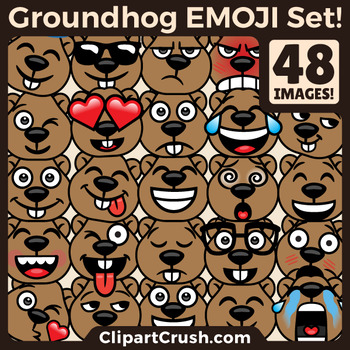Preview of Groundhog's Day Emoji Clipart Faces / Cute Groundhog Emojis Emotions Expressions