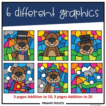 Groundhogs Day Color by Number Addition Facts Mystery Coloring Pictures