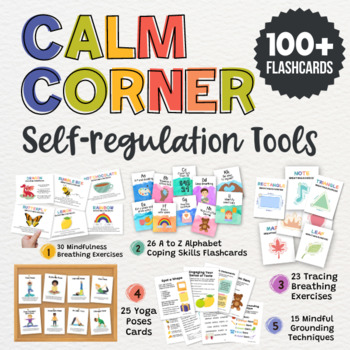 Preview of Calm Down Binder Self Regulation Cards Kids Breathing Exercises SEL Yoga Zen Den