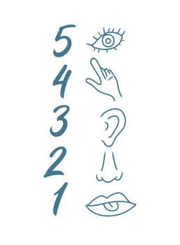 Preview of Grounding technique symbols blue 5-4-3-2-1 mindfulness counseling office