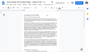 Preview of Groundwater & Surface Water - Docs Reading Passage/Questions | REMOTE LEARNING