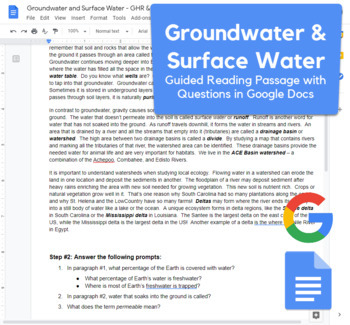 Preview of Groundwater & Surface Water - Guided Reading & Diagram in Google Docs