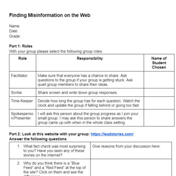 Preview of Group Activity - Finding Misinformation on the Web (Research + Current Event)