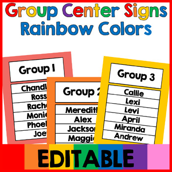 Preview of Group Center Signs Rainbow Colors Editable