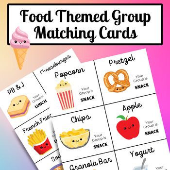 Preview of Group Matching Cards, Food Themed, 30 Cards, 5 Groups, Group Pairing