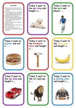 Preview of FREE Categories Memory Card Game "Today I Went ..."
