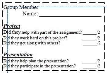 Preview of Group Presentation Peer Evaluation Rubric