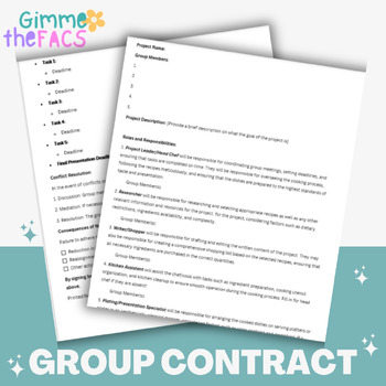 Preview of Group Project Contract | Culinary, FCSE, FCS, FACS, CTE