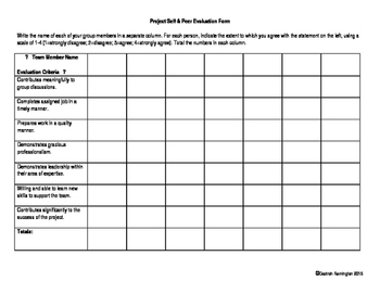 Preview of Group Project Peer and Self Evaluation Worksheet