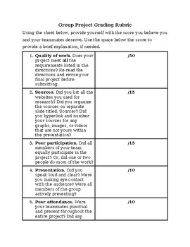 Preview of Group Project Self-Grading Evaluation Rubric